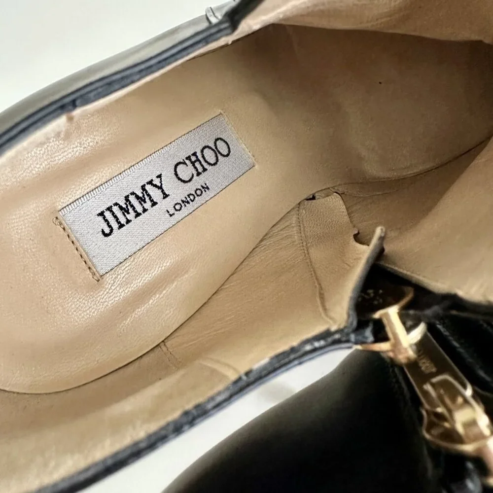 JIMMY CHOO 'Decoy' Black Leather Platform Ankle Booties Boots Size 38.5